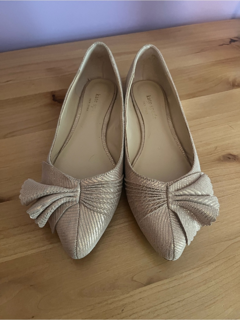 kate spade Metallic Blush Champagne Pointed Bow Flats